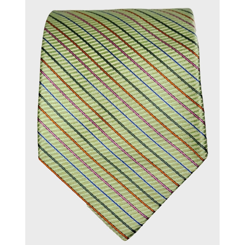 Royal Classic 100% Silk Tie Mens TALL Green w/Stripes Tailored for Tom James